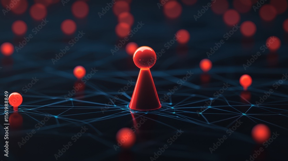 Aufkleber glowing leader stands at core, surrounded by network of red nodes, symbolizing connection and influe