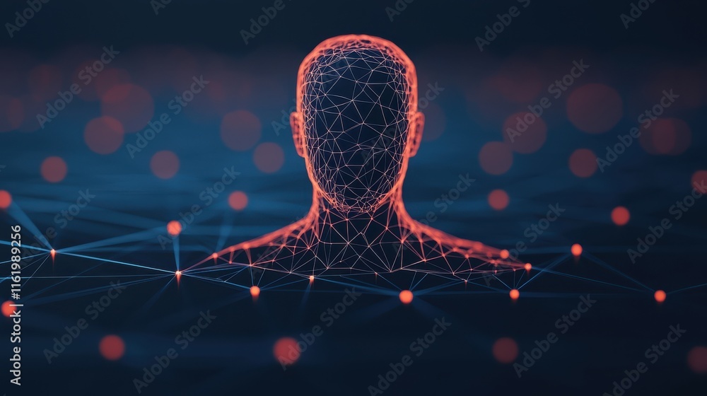 Aufkleber digital representation of human figure composed of interconnected nodes, symbolizing technology and 