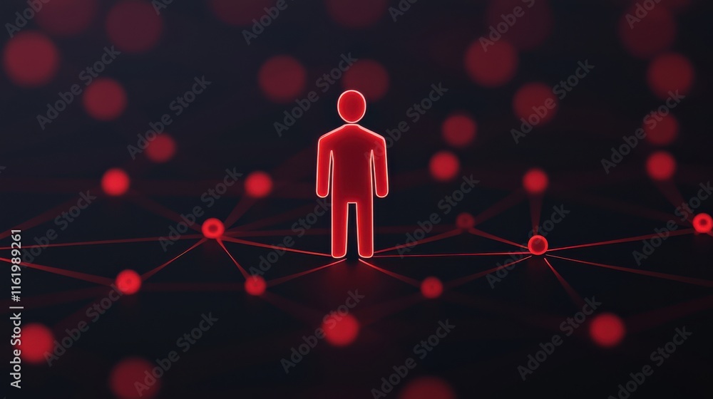 Aufkleber luminous figure stands at center of vibrant network, symbolizing connection and leadership. red dots
