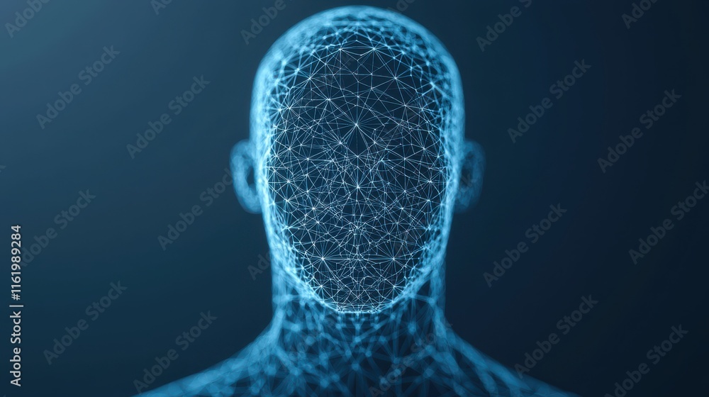 Aufkleber digital representation of human head composed of interconnected nodes and lines, symbolizing technol