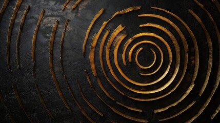 Dark Background with Golden Concentric Circles and Metallic Textures