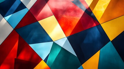 Fototapeta premium Colorful angular shapes interlocking with deep shadows forming striking patterns on a surface