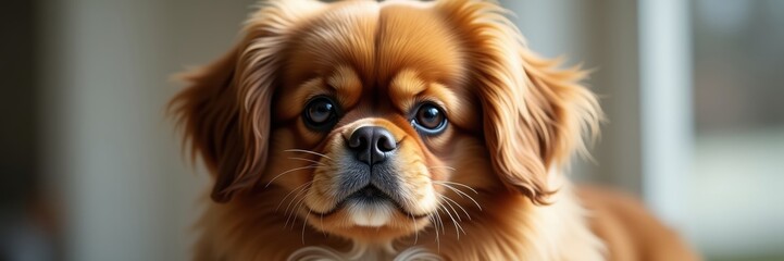 A Captivating Close-Up Portrait of a Brown Tibetan Terrier with Gentle Eyes and Soft Fur Displaying its sweet temperament and charming features