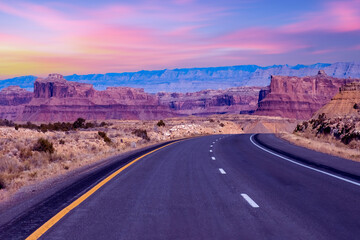View from road trip, Highway in Utah mountains	