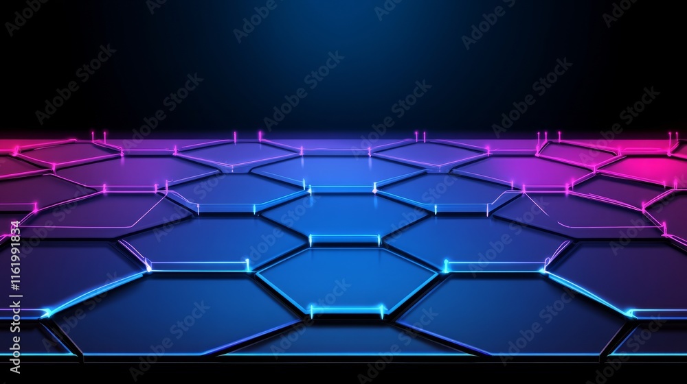 Poster abstract hexagon grid neon light background design
