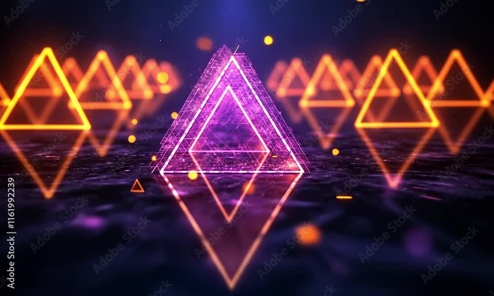 Poster glowing geometric patterns in mesmerizing animation with vibrant dynamic effects