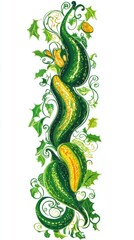 Fototapeta premium A decorative illustration of parvals intertwined with leafy vines.