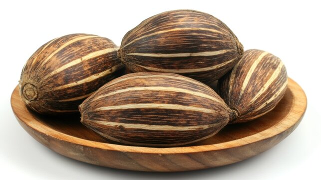 A wooden bowl filled with parvals.