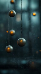 Golden spheres suspended in a moody environment creating a captivating abstract visual.