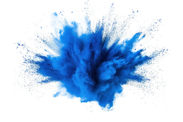 a vibrant blue powder explosion against a transparent background the powder is scattered and suspended in mid-air. creating a dynamic and energetic composition