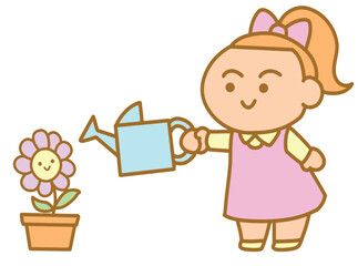 The girl watering flower.