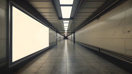 Blank white billboard mockup in an subway station, ideal for showcasing marketing projects, branding concepts, social media promotions