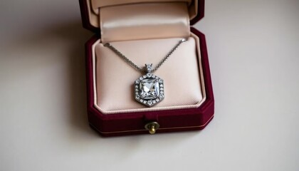 Elegant Diamond Pendant Necklace in Velvet Box - Sparkling Gemstone