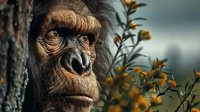 Primitive survival: displaying prehistoric life through the lens of primitive man, community, and the raw essence of early existence in a natural environment.