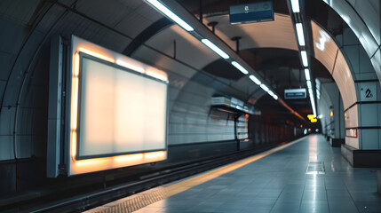 Blank white billboard mockup in an subway station, ideal for showcasing marketing projects, branding concepts, social media promotions