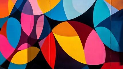 Fototapeta premium Brightly colored geometric shapes interlocking with shadows that form intricate patterns on the surface