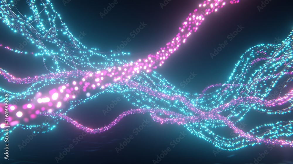 Poster abstract neon particle streams flowing dynamically