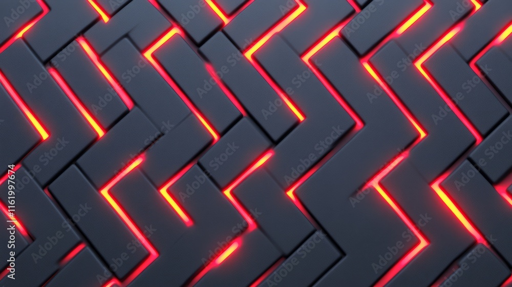Poster abstract neon zigzag pattern on dark blocks