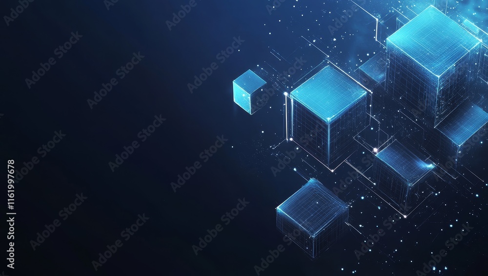 Aufkleber abstract digital blue cubes network connection.