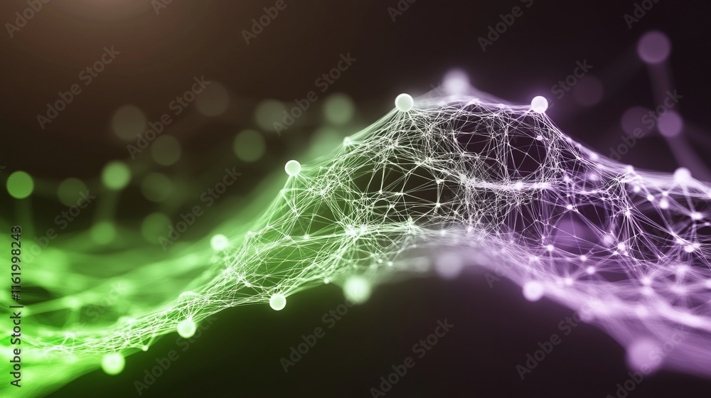 Aufkleber abstract network data visualization green purple nodes