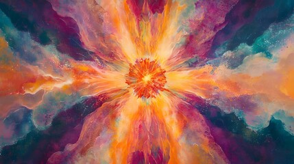A radiant energy burst with colorful rays shooting outward from the center creating a sense of excitement
