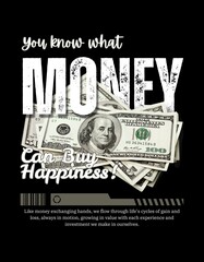White and Grey Vintage Money Streetwear T-shirt 
