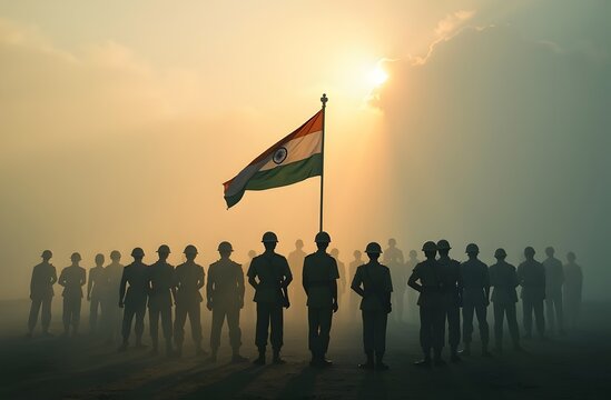 Indian Army Republic Day Representation with Soldiers Holding Tricolor Flag