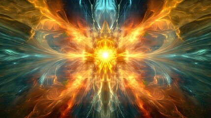 A bright burst of energy radiating from the center creating rays of vibrant color flowing outward