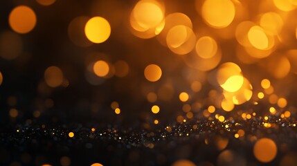 Obraz premium Golden bokeh dust sparks on a blurred background, sparkling light effect