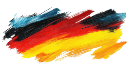 a hand-painted. brush stroke style illustration of the german flag. a horizontal tricolor of black. red. and yellow