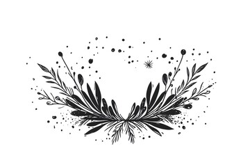 Black and white vector illustration of a delicate flower silhouette, showcasing the graceful growth and life cycle of a plant in na