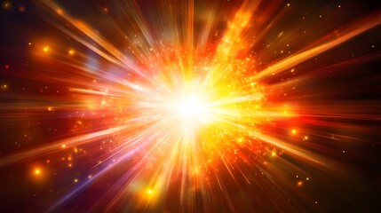 A dynamic explosion of energy at the core with colorful rays of light shooting outward creating movement