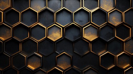 Deep Chocolate Brown Background with Golden Hexagonal Patterns