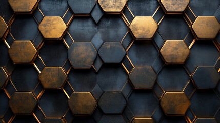 Deep Chocolate Brown Background with Golden Hexagonal Patterns