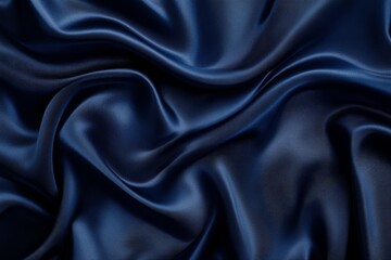 Fototapeta premium Smooth dark blue fabric with elegant folds and wrinkles.