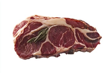 Fototapeta premium Raw seasoned steak with rosemary sprig.