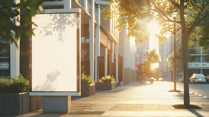 Outdoor blank white billboard mockup in an empty street, ideal for showcasing marketing projects, branding concepts, social media promotions, and web design within a natural environment