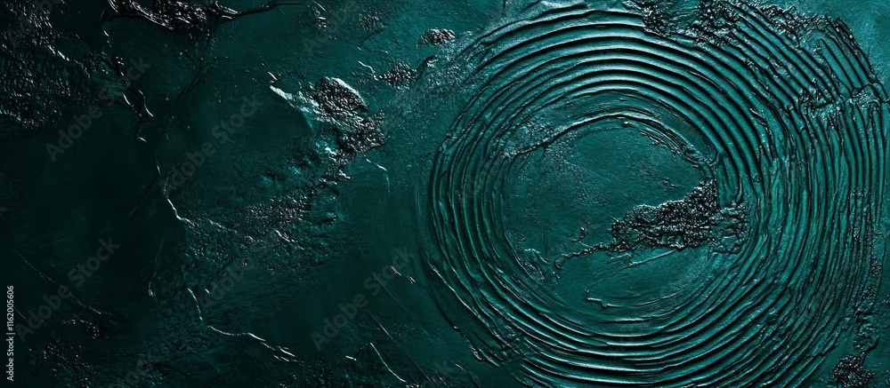Poster teal textured background with concentric circles.