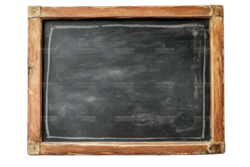 a vintage wooden framed chalkboard with a black surface the chalkboard is isolated on a transparent background. ready for your text or design