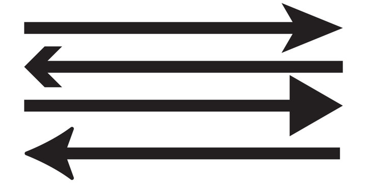 Set of long arrow vector, icon . Horizontal double side arrow. Straight long arrow vector icon set. Long arrows left and right in flat style. Long arrow silhouette, symbol, icon design