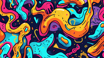 Dynamic doodle banner visuals, vibrant colors, appealing for digital audiences