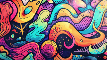Obraz premium Dynamic doodle banner visuals, vibrant colors, appealing for digital audiences