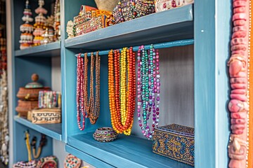 Colorful jewelry display at an outdoor market in Jodhpur. AI generated illustration