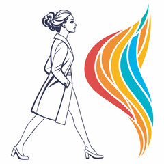 Elegant Woman in Vibrant Colors for Fashion Logo Design, Art & Illustration