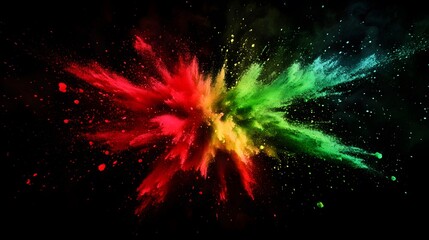 A creative collision of colorful splashes in the center with hues of red and green blending into one another