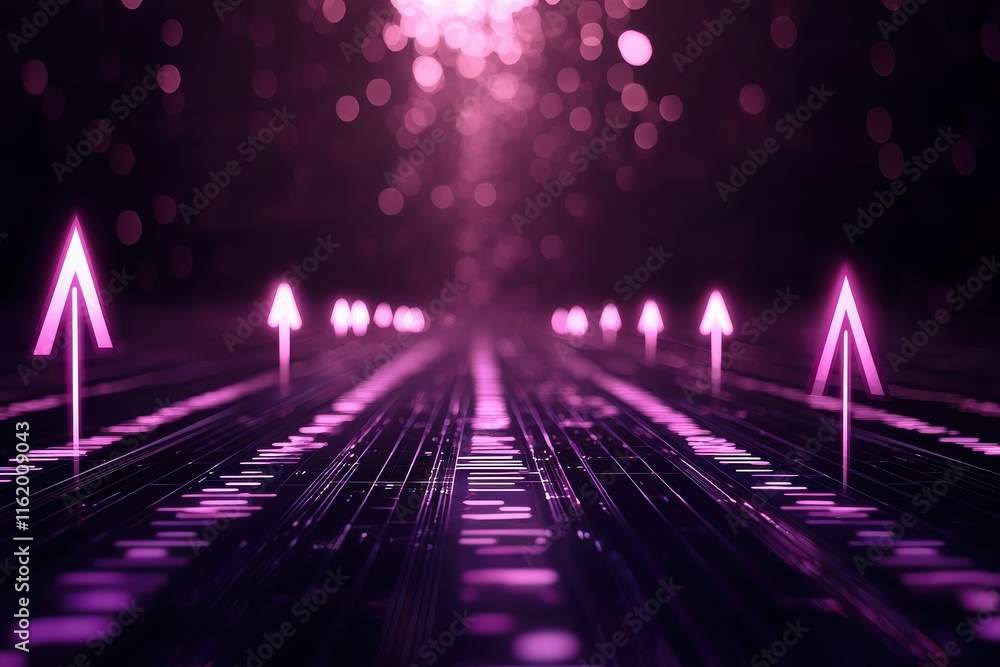 Poster futuristic path with glowing arrows guiding to salvation digital landscape abstract art high-tech en