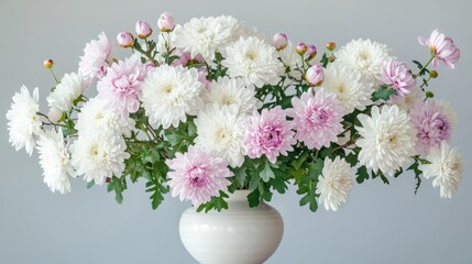 Fototapeta premium A vase filled with white and pink flowers