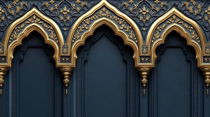 Elegant Gold And Dark Blue Ornate Archway Panels