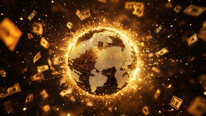 Glowing Earth with money swirling around.
