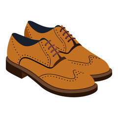 Pair of Tan Brogue Oxford Shoes Illustration-Vector illustration of a pair of tan Oxford shoes with classic brogue perforations and lace-up design, perfect for formal or casual fashion themes.  

